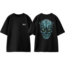 Berserk Kuru Kafa Tasarım Sırt Baskılı Pamuk Siyah Oversize T-Shirt