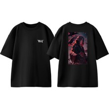 Itachi Uchiha Naruto Tasarım Sırt Baskılı Pamuk Siyah Oversize T-Shirt