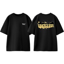 Istanbul Turkey Map Tasarım Sırt Baskılı Pamuk Siyah Oversize T-Shirt