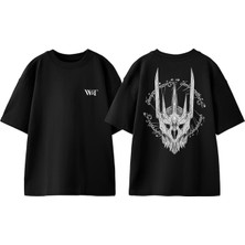 Sauron Tasarım Sırt Baskılı Pamuk Siyah Oversize T-Shirt