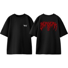Berserk Metal Logo Tasarım Sırt Baskılı Pamuk Siyah Oversize T-Shirt