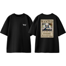 Sengoku Wanted Tasarım Sırt Baskılı Pamuk Siyah Oversize T-Shirt
