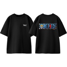 One Piece Amblem Tasarım Sırt Baskılı Pamuk Siyah Oversize T-Shirt
