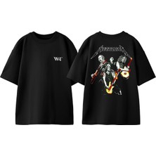 Metallica Rock Group Tasarım Sırt Baskılı Pamuk Siyah Oversize T-Shirt