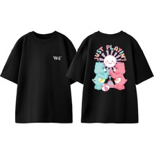 Just Playin Tasarım Sırt Baskılı Pamuk Siyah Oversize T-Shirt