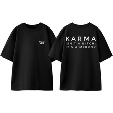 Karma Yazi Tasarım Sırt Baskılı Pamuk Siyah Oversize T-Shirt