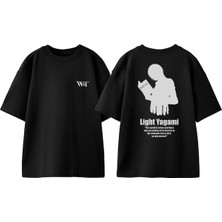 Death Light Yagami Tasarım Sırt Baskılı Pamuk Siyah Oversize T-Shirt
