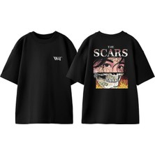 The Scars Tasarım Sırt Baskılı Pamuk Siyah Oversize T-Shirt