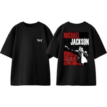 Michael Jackson Poster Tasarım Sırt Baskılı Pamuk Siyah Oversize T-Shirt