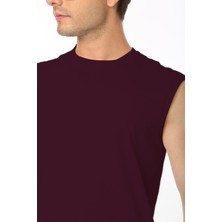 Erkek Bordo Bisiklet Yaka Tank Sıfır Kol Atlet %100 Pamuk T-Shirt