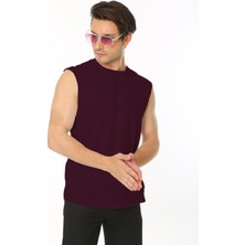 Erkek Bordo Bisiklet Yaka Tank Sıfır Kol Atlet %100 Pamuk T-Shirt