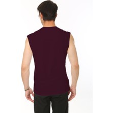 Erkek Bordo Bisiklet Yaka Tank Sıfır Kol Atlet %100 Pamuk T-Shirt