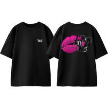 Mean Girlz Ink Tasarım Sırt Baskılı Pamuk Siyah Oversize T-Shirt