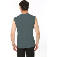 Erkek Petrol Yeşili Bisiklet Yaka Tank Sıfır Kol Atlet %100 Pamuk T-Shirt