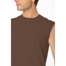 Erkek Kahverengi Bisiklet Yaka Tank Sıfır Kol Atlet %100 Pamuk T-Shirt