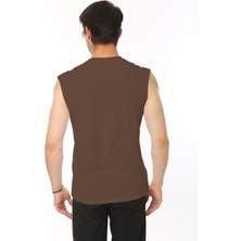 Erkek Kahverengi Bisiklet Yaka Tank Sıfır Kol Atlet %100 Pamuk T-Shirt