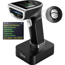 Tera HW0015 Kablosuz 1d 2d Qr Barkod Okuyucu | Ekranlı & Programlanabilir | Bluetooth + 2.4g + USB Bağlantı | Şarj Standlı El Tipi Tarayıcı