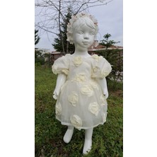 Kız Çocuk Bayram Doğum Günü Özel Gün Kısa Kollu Fiyonk Detaylı Güllü Elbise