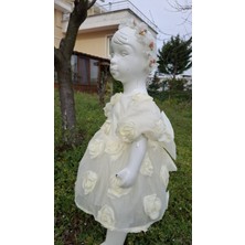 Kız Çocuk Bayram Doğum Günü Özel Gün Kısa Kollu Fiyonk Detaylı Güllü Elbise