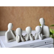 Luxury 5 Kişilik Beton Heykel Obje Biblo Aile Beton Minimal Obje Biblo Aile-Anne-Baba-3 Cocuk 1 Adet