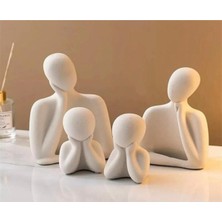 Luxury 5 Kişilik Beton Heykel Obje Biblo Aile Beton Minimal Obje Biblo Aile-Anne-Baba-3 Cocuk 1 Adet