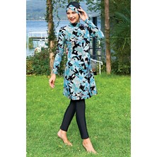 Ruko Maio 2431-6 Büyük Beden Desenli Likralı Su Itici ve Çabuk Kuruyan Kumaş Tam Tesettür Mayo