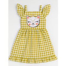Sarı Ekoseli Fırfırlı Kız Çocuk Elbise