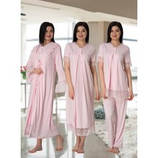 Dvina Effortt Lohusa 4'lü Set - Sabahlık/pijama Takımı/gecelik Pembe - 5046