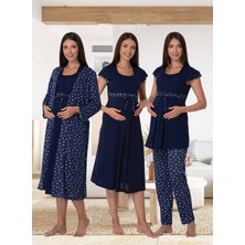 Dvina Effortt Lohusa 4'lü Set - Sabahlık/pijama Takımı/gecelik Lacivert - 6016