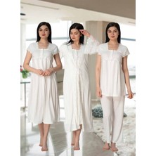 Dvina Effortt Lohusa 4'lü Set - Sabahlık/pijama Takımı/gecelik Ekru - 5015