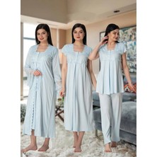 Dvina Effortt Lohusa 4'lü Set - Sabahlık/pijama Takımı/gecelik Mavi - 5015