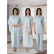 Dvina Effortt Lohusa 4'lü Set - Sabahlık/pijama Takımı/gecelik Mavi - 5036