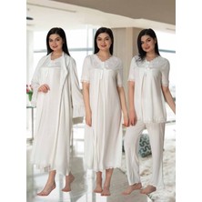 Dvina Effortt Lohusa 4'lü Set - Sabahlık/pijama Takımı/gecelik Ekru - 5036