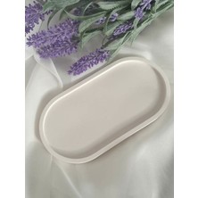 Idl-Beyaz Beton Tabak Set-Dekoratif 3'lü Set - Takı Tabağı-Mum Tabağı