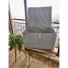 2 Adet - Kapaklı Çok Amaçlı Çamaşır-Saklama-Düzenleme Vb Hurç, Kutu 50 x 40 x 30 - Maxi Kutu - Gri