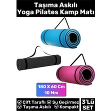 Özel Çift Taraflı Kaymaz Silinebilir Yoga Meditasyon Fitness Kamp Minderi 10 mm Askılı Mat 3'lü Set