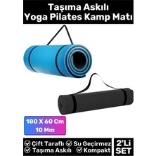 Özel Çift Taraflı Kaymaz Silinebilir Yoga Meditasyon Fitness Kamp Minderi 10 mm Askılı Mat 2'li Set