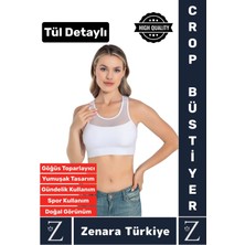 Yüksek Kalite Göğüs Toparlayıcı Sarkma Önleyen Spor Gündelik Kullanım Tül Detaylı Şık Crop Büstiyer