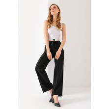 Kadın Beli Lastikli Kuşaklı Bol Paça Pantolon Siyah - 241108