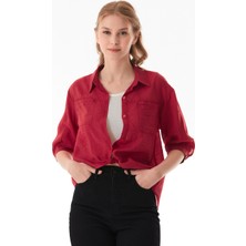 Basic Body Detaylı Çift Cepli Crop Gömlek