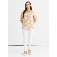 Selen V Yaka Emprime Bej Kadın Bluz 25YSL8131