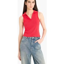 DeFacto Slim Fit Dar Kesim Polo Yaka Ribana Kırmızı Atlet F4433AX25SM