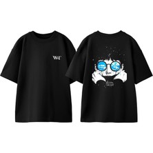 Beyond The Eyes Tasarım Sırt Baskılı Pamuk Siyah Oversize T-Shirt