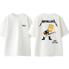 Metallica Bart Hetfield Tasarım Sırt Baskılı Pamuk Beyaz Oversize T-Shirt