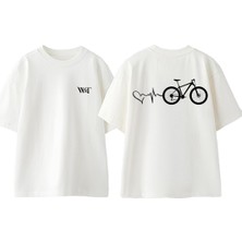 Love Bike Tasarım Sırt Baskılı Pamuk Beyaz Oversize T-Shirt