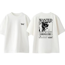 Roronoa Zoro Wanted Tasarım Sırt Baskılı Pamuk Beyaz Oversize T-Shirt