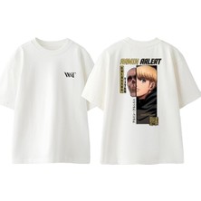 Attack On Titan 19 Tasarım Sırt Baskılı Pamuk Beyaz Oversize T-Shirt