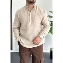 Erkek Hakim Yaka Yarım Patlı Cepli Gömlek Bej EDW361