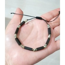 Funny Takı Dikdörtgen Şeklinde Siyah Hematit ve Dalmaçyalı Jasper Doğaltaşlı Unisex Bileklik