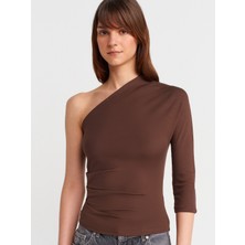 31842 Pile Detaylı Asimetrik Top-Açık Kahve